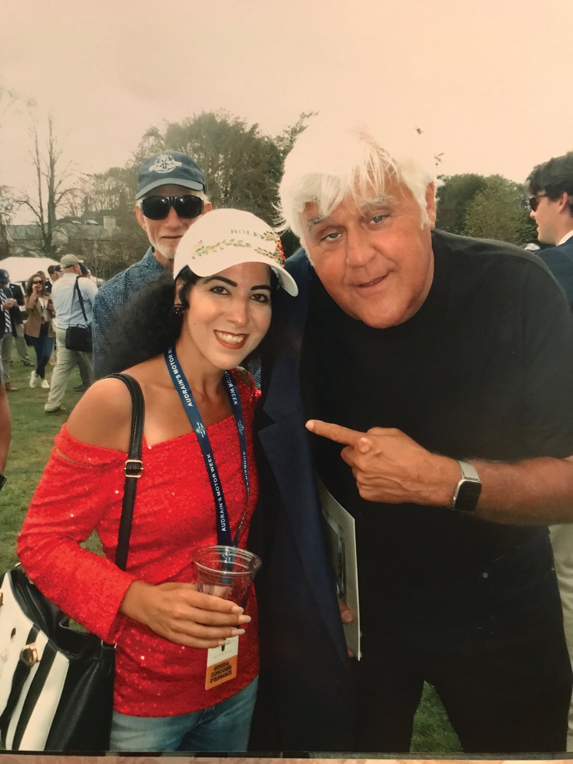 Jennifer Ricci posed for a photo with Jay Leno at the elite car show Concours d’Elegance in Newport.